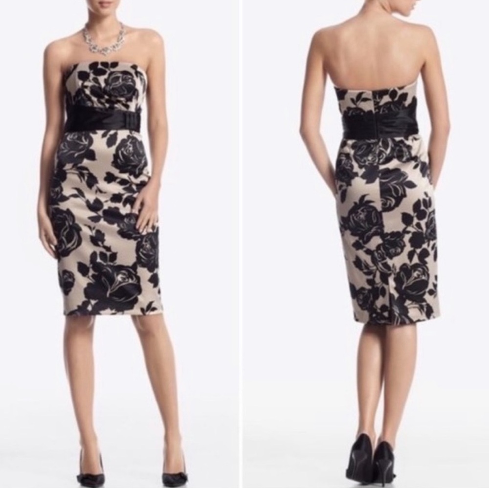 WHBM | Tan/Black Floral Convertible Strapless Cocktail Dress
Sz 4